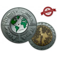 World Clock XXXL Geocoin Silver / Gold XLE 75